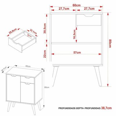 Gabinete Banheiro 60cm 2 Portas E 1 Gaveta Retrô Multimóveis Cr10118 Preto Preto