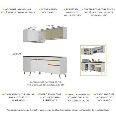 Cozinha Compacta De Canto Mp2056 Com Armário E Balcão Branca