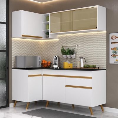 Cozinha Compacta De Canto Mp2056 Com Armário E Balcão Branca