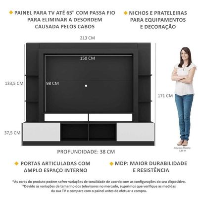 Rack Estante com Painel Tv 65 e 2 Portas Oslo Preto branco