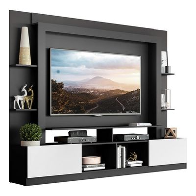 Rack Estante com Painel Tv 65 e 2 Portas Oslo Preto branco