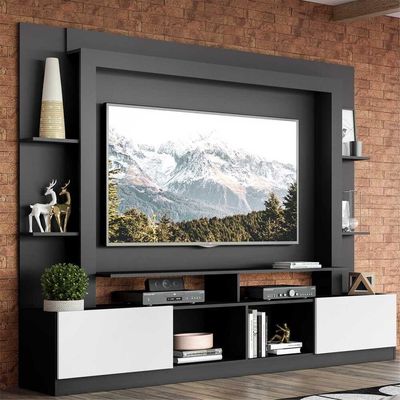 Rack Estante com Painel Tv 65 e 2 Portas Oslo Preto branco