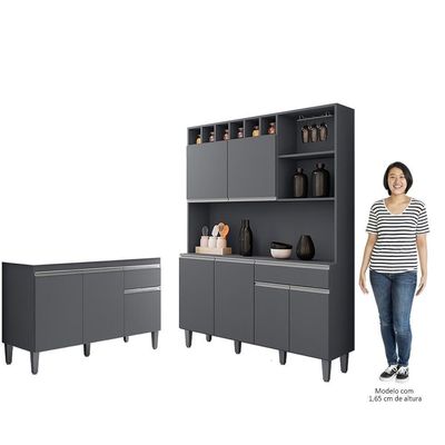 Cozinha Compacta Alice E Balcão Gabinete Sem Tampo Tatiane 120cm Cinza - Ajl Móveis