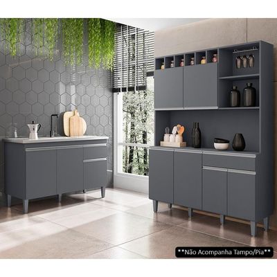 Cozinha Compacta Alice E Balcão Gabinete Sem Tampo Tatiane 120cm Cinza - Ajl Móveis