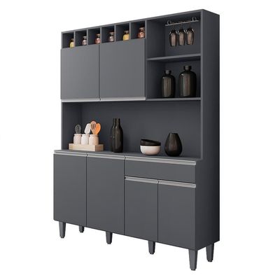 Cozinha Compacta Alice E Balcão Gabinete Com Pia Tatiane 120cm Cinza - Ajl Móveis