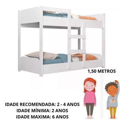 Beliche Minicama Infantil Quarto Criança Mdf Escada Grade Proteção Branco