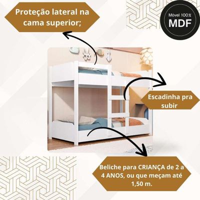 Beliche Minicama Infantil Quarto Criança Mdf Escada Grade Proteção Branco