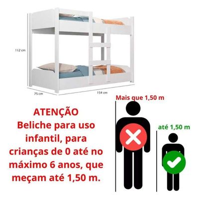 Beliche Minicama Infantil Quarto Criança Mdf Escada Grade Proteção Branco
