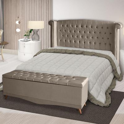 Kit De Quarto Cabeceira De Cama Box E Calçadeira Baú Toquio Casal 140 Cm Suede Capuccino Do Lar Móveis E Decoração