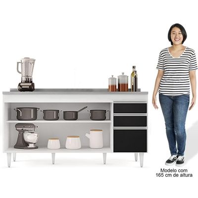 Balcão Gabinete Com Pia Inox 160cm Arkansas Branco-preto - Lumil