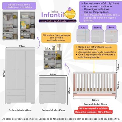 Quarto Infantil Completo Algodão Doce Multimóveis Mp4252 Branco/rosa