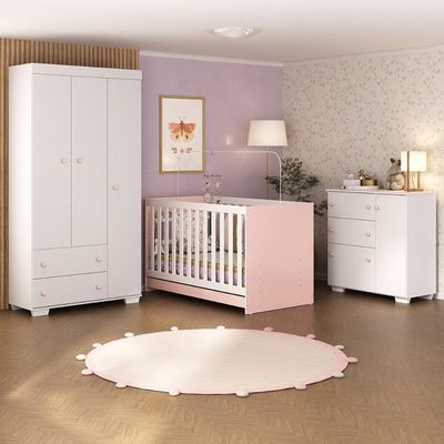 Quarto Infantil Completo Algodão Doce Multimóveis Mp4252 Branco/rosa