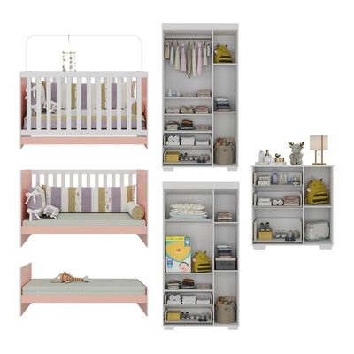 Quarto Infantil Completo Algodão Doce Multimóveis Mp4252 Branco/rosa