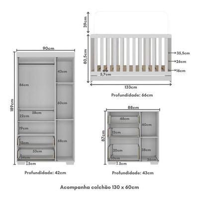 Quarto Infantil Completo Com Colchão Incluso Algodão Doce Multimóveis Mp4253 Branco