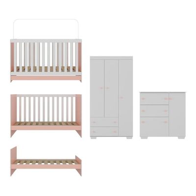 Quarto Infantil Completo Com Colchão Incluso Algodão Doce Multimóveis Mp4253 Branco/rosa