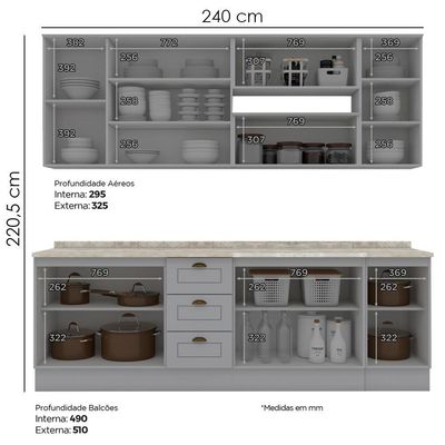 Cozinha Modulada 10 Pecas 240 Cm Ce792 Americana Henn Cinza Calcare