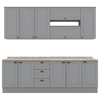 Cozinha Modulada 10 Pecas 240 Cm Ce792 Americana Henn Cinza Calcare