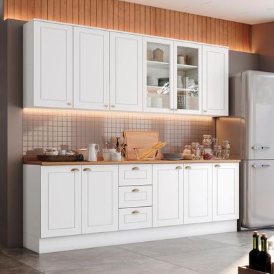 Cozinha Modulada 9 Pecas 240cm Ce856 Americana Henn Branco Nature