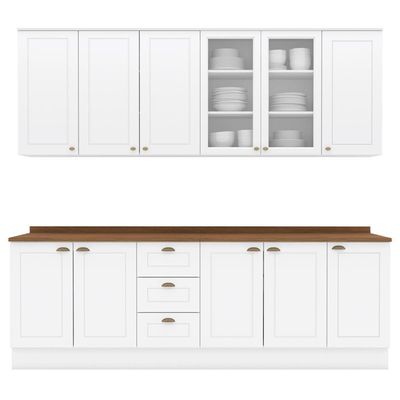 Cozinha Modulada 9 Pecas 240cm Ce856 Americana Henn Branco Nature