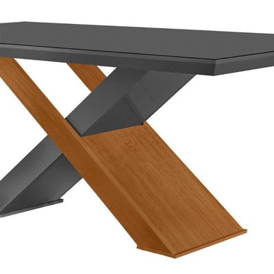 Mesa Sala De Jantar Carol 180cm Em Mdf Vidro Grafite/ Imbuia