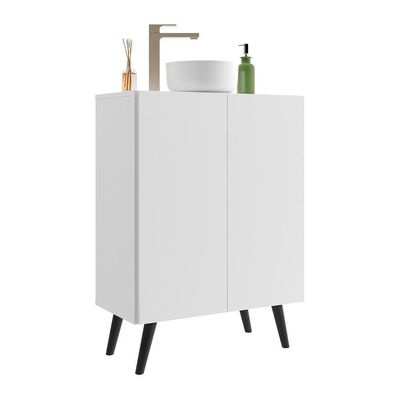 Gabinete De Banheiro Retrô 63Cm 2 Portas Fg5006 Branco/preto