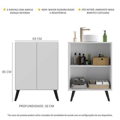 Gabinete De Banheiro Retrô 63Cm 2 Portas Fg5006 Branco/preto