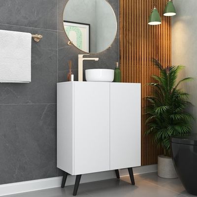 Gabinete De Banheiro Retrô 63Cm 2 Portas Fg5006 Branco/preto