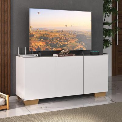 Rack Para Tv Até 32 Polegadas Com 3 Portas Multimóveis Mp1068 Branco/natural Branco/natural