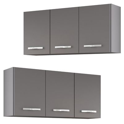 Armários De Cozinha Aéreo 3 Portas 120cm Kit 2 Honduras Cinza - Lumil