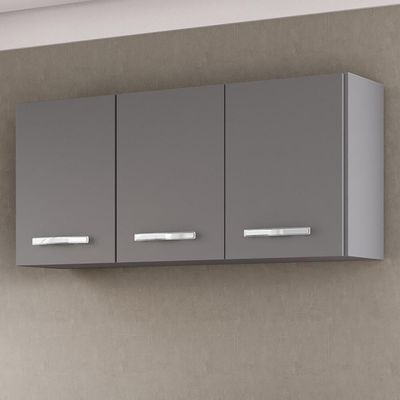 Armários De Cozinha Aéreo 3 Portas 120cm Kit 2 Honduras Cinza - Lumil