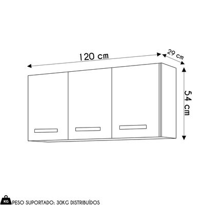 Armários De Cozinha Aéreo 3 Portas 120cm Kit 2 Honduras Cinza - Lumil