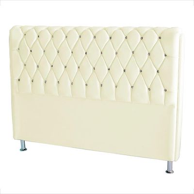 Cabeceira De Cama Box Londres Casal 140 Cm Suede Botão De Strass Branco Do Lar Móveis E Decoração