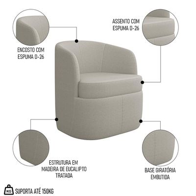 Poltrona Giratória Decorativa Para Sala Dandara K04 Bouclê Bege - Mpozenato
