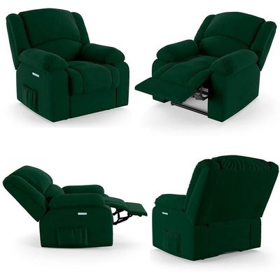 Poltrona Do Papai Reclinável Pietra Elétrica Led Massagem Fh9 Veludo Verde - Mpozenato