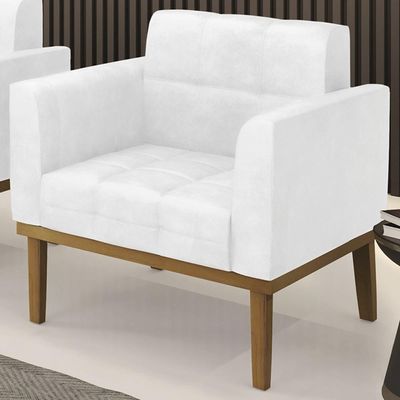 Poltrona Decorativa Base Madeira Castanho Ana Sintético Pu Branco - Ibiza