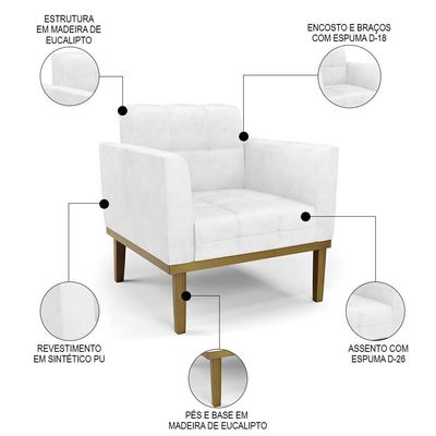 Poltrona Decorativa Base Madeira Castanho Ana Sintético Pu Branco - Ibiza