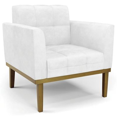 Poltrona Decorativa Base Madeira Castanho Ana Sintético Pu Branco - Ibiza