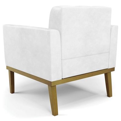 Poltrona Decorativa Base Madeira Castanho Ana Sintético Pu Branco - Ibiza