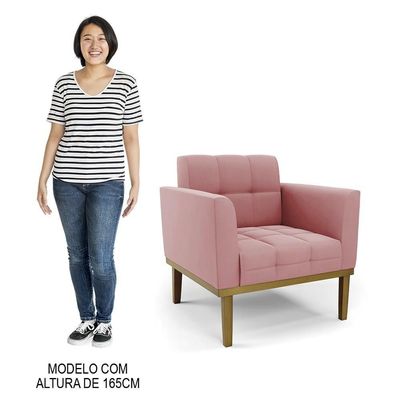 Poltrona Base Madeira Castanho Kit 2 Ana Suede Rosê - Ibiza
