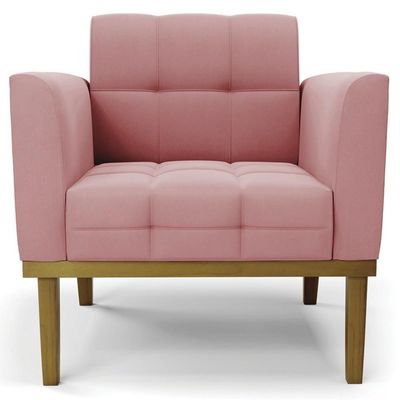 Poltrona Base Madeira Castanho Kit 2 Ana Suede Rosê - Ibiza
