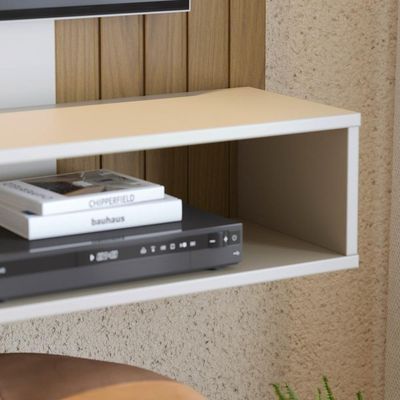 Painel Para 55 Pol Com Bancada Madrid C05 Off White Matte-freijó - Mpozenato