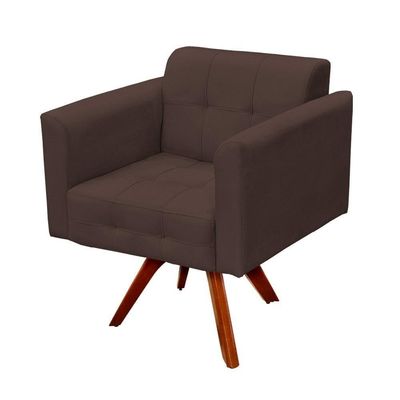 Kit 2 Poltronas Decorativas Base Madeira Giratória Ana Suede Marrom - Ibiza