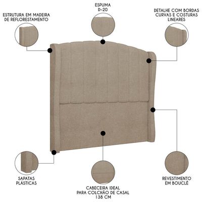 Cabeceira Casal Cama 140cm Glenda I02 Bouclê Capuccino - Mpozenato