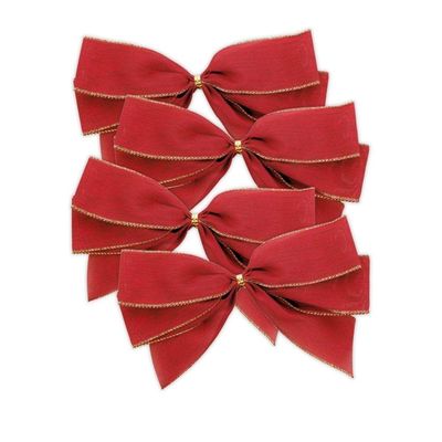 Kit Laços Natal Veludo Vermelho Dourado 25cm - 4 Unidades