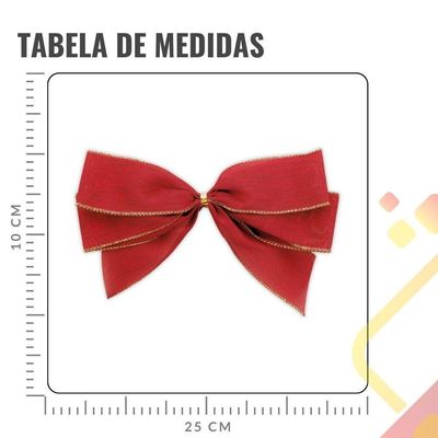 Kit Laços Natal Veludo Vermelho Dourado 25cm - 4 Unidades