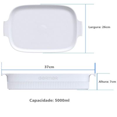 Travessa Refratária Retangular 36x24cm Porcelana Branca Germer Forma com Alças