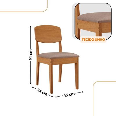 Mesa De Jantar Diane 180cm Tampo Mdf Canto Copo E 6 Cadeiras Linho Capuccino /naturale /off White