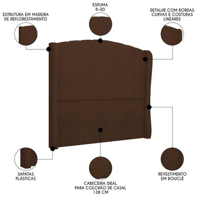Cabeceira Casal Cama 140cm Glenda I02 Bouclê Marrom - Mpozenato