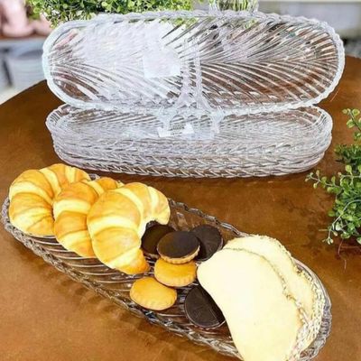 Prato Decorativo de Cristal Leaf 39x14x3cm Lyor Travessa Bandeja de Aparador
