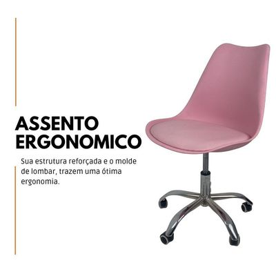 Kit 10 Cadeiras Office Base Cromada Com Rodizio Giratória Saarinen Rosa